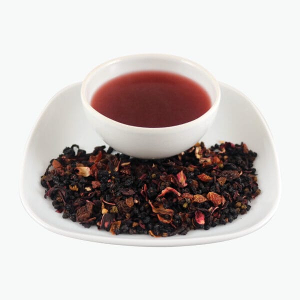 Perfect mix of hibiscus, raisins, elderberry, black rowan, raspberry, strawberry, rose hips, fruit-rummy aroma.