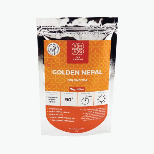 A lovely and warming golden-red brew, Golden Nepal tea is harvested in several flushes high in the moist and chilly climate of the Antu Valley, located near the Darjeeling plantations. This brew is very sweet and scented with several flowery flavors, including hints of honeysuckle and jasmine. THE LEAVES MAY BE STEEPED MULTIPLE TIMES