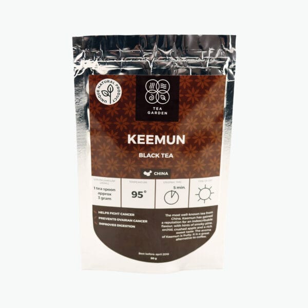 Of all the black teas that China produces, Keemun is perhaps the most well-known. Keemun has gained a reputation for an indescribable flavour, with hints of smoky pine, orchid, crushed apple and a rich sweet taste. The aroma of Keemun is fruity, with hints of pine and floweriness which creates the very distinctive and balanced taste. It also displays a hint of delicious orchid fragrance and the so-called ‘China tea sweetness’.