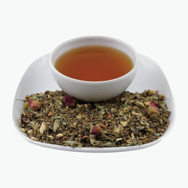 Ingredients: Tulsi, Rooibos green, pieces of ginger, cinnamon, iron, chamomile, lavender, rose buds,natural aroma. A perfect herbal mixture to please the body and mind. A great companion for a time of relaxation and rest. Very popular before bedtime. Once you taste it, it will remain your companion forever. In the Tea Garden we serve it with lemon and honey.
