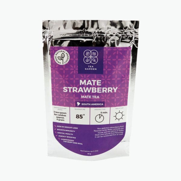 This delicious strawberry fruit flavoured Mate contains our house special blend of Mate and natural fruit flavouring. It can be consumed hot or cold.
