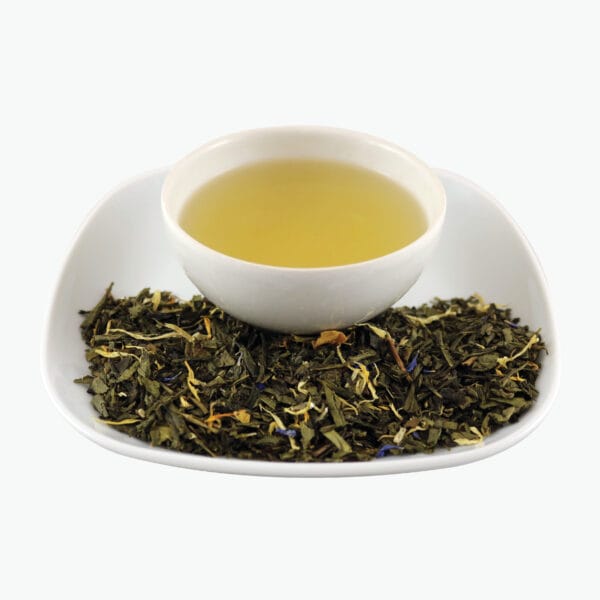 Chinese Sencha, Gunpowder, Wu Lu Pai Mu Tan, rose, Chinese jasmine, marigold, cornflower and natural aromas.