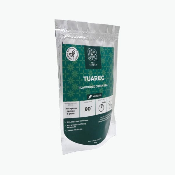 A perfect mix of Morrocan mint and Gunpowder green tea from China. Recommended with sugar.