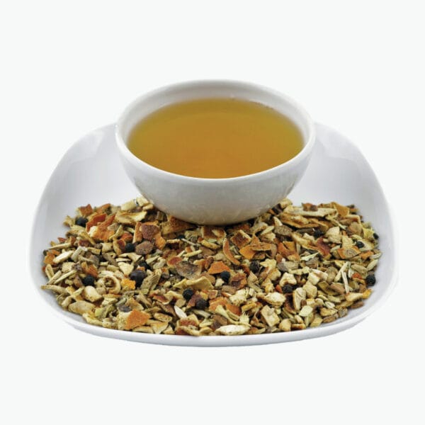 A great soothing tea that directs the vital energy of women in the right direction. In the Tea Garden we serve it with hot almond milk and honey. Ingredients: cinnamon, orange peel, cloves, ginger, cardamom, sweet root, fennel, archangelic, swine’s snout, black pepper.