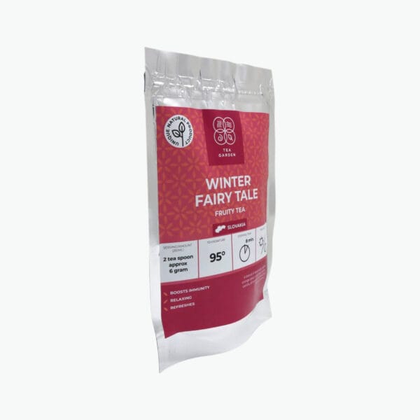 When you drink tea of this fruit blend, you will feel like in a fairy tale. Orange peel, cinnamon, apple, cardamom, rose hips, rose and sand flowers, hibiscus, almonds (allergen), cloves, natural aroma